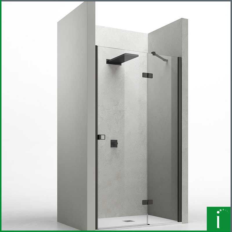 Nischen-Dusche mit Schwenktür, Festteil, Nischentür, Profile schwarz - Enver